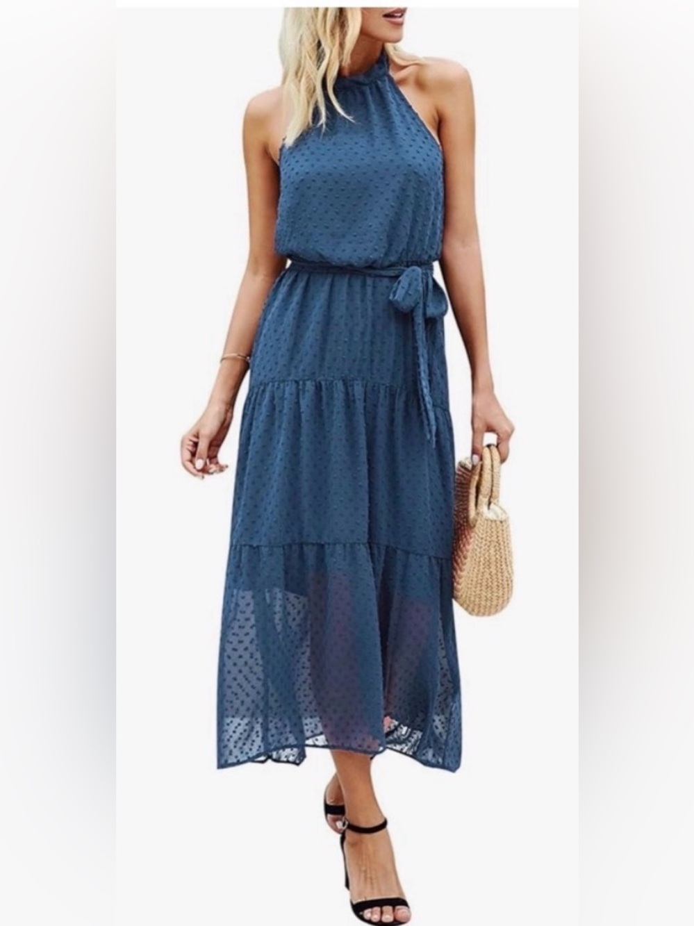 Women’s Blue Halter Tiered Maxi Dress
